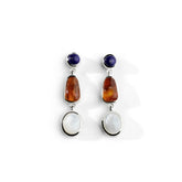 Colorful Life Drop Earrings, Sterling Silver, Lapis Lazuli, Amber, Mother of Pearl