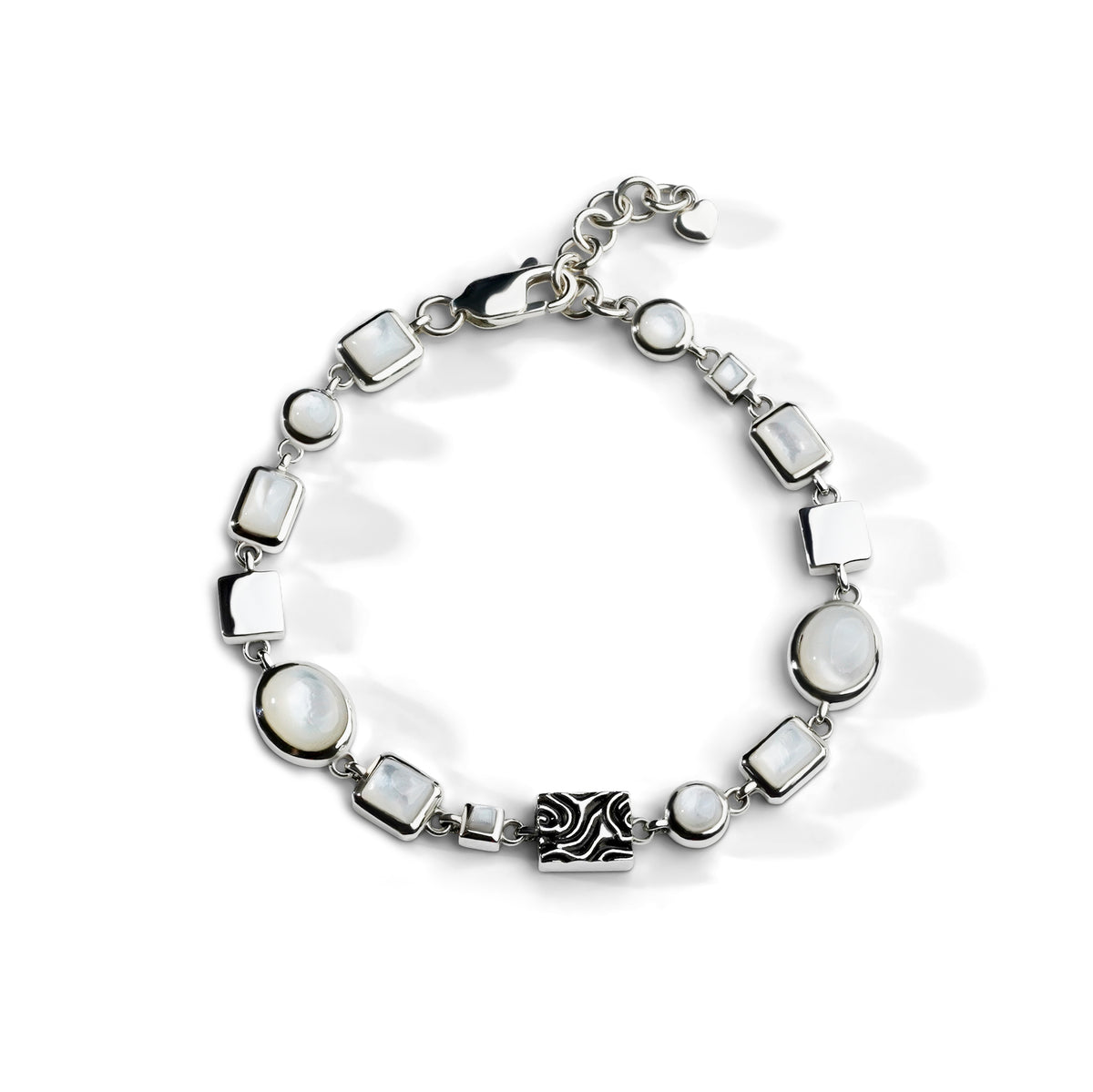 Colorful Life Bracelet, Solid Blocks, Sterling Silver, Mother of Pearl