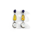 Colorful Life Drop Earrings, Sterling Silver, Lapis Lazuli, Amber, Mother of Pearl