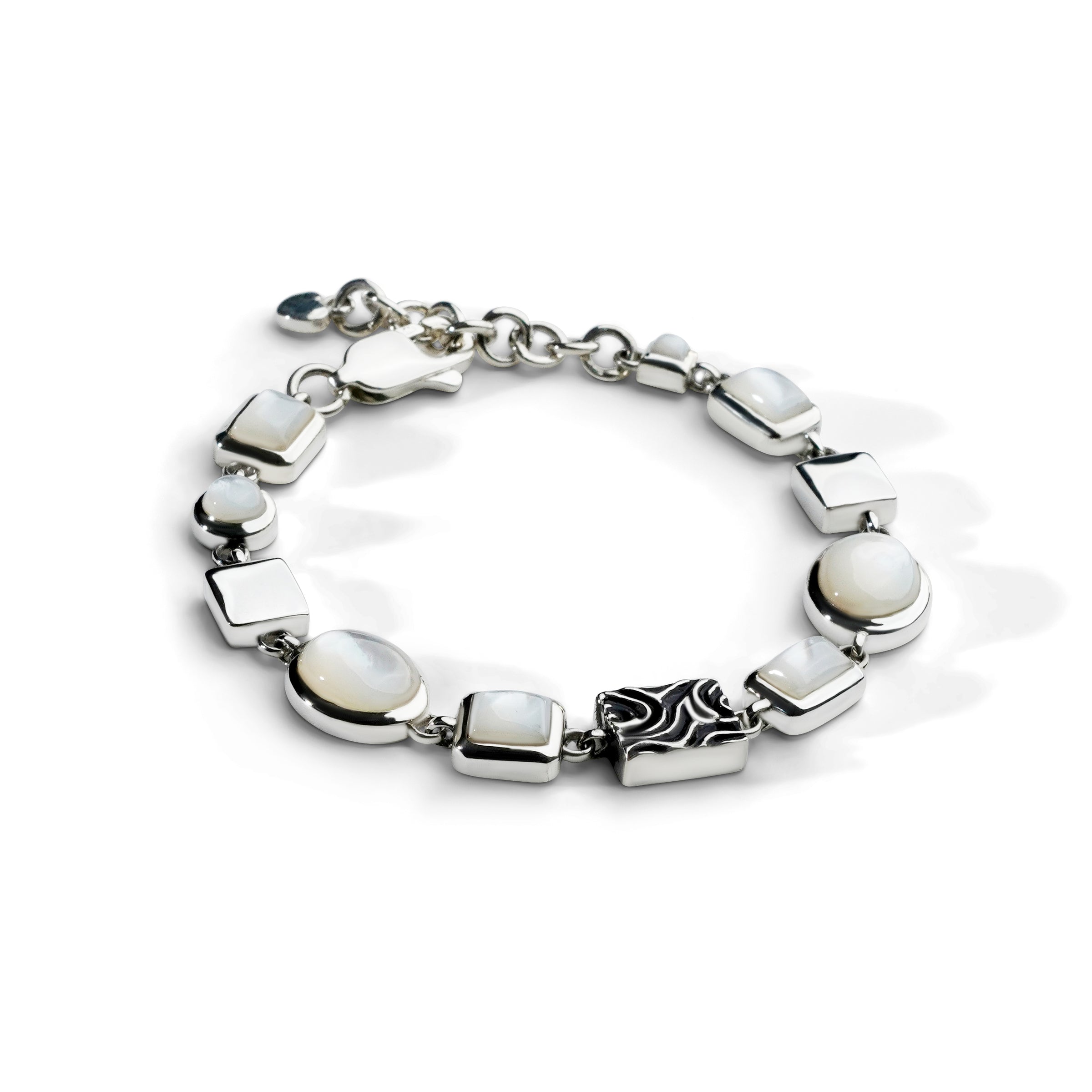 Colorful Life Bracelet, Solid Blocks, Sterling Silver, Mother of Pearl