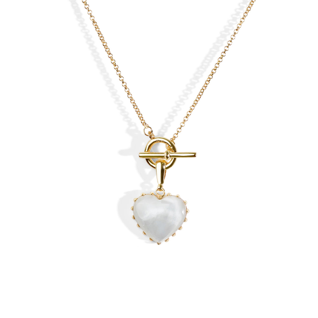 ★PEARLY MORE★ Volume Heart Ball Chain Necklace Colorful Life Toggle Necklace, Solid Sterling Silver, Gold