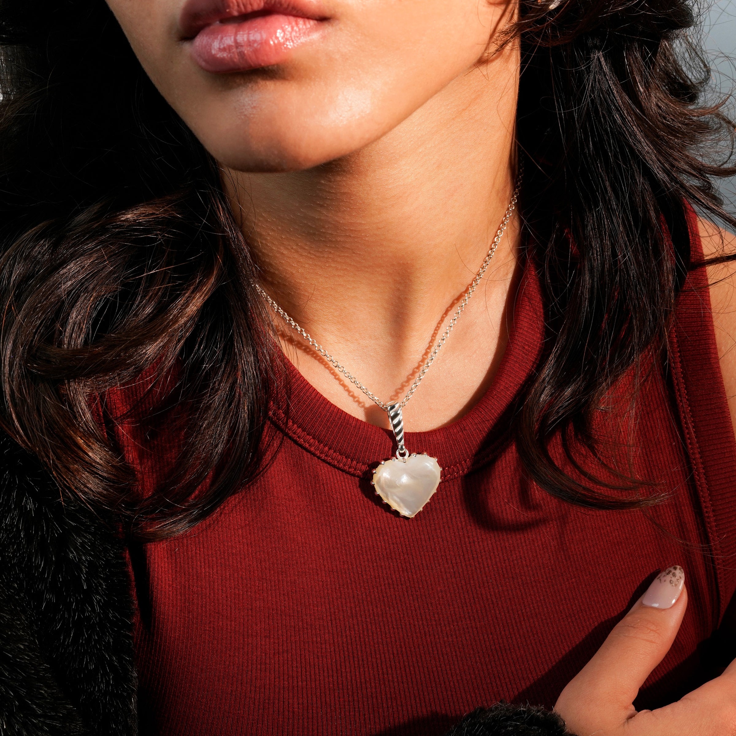 Colorful Life Croissant Necklace, Sterling Silver, Mother of Pearl