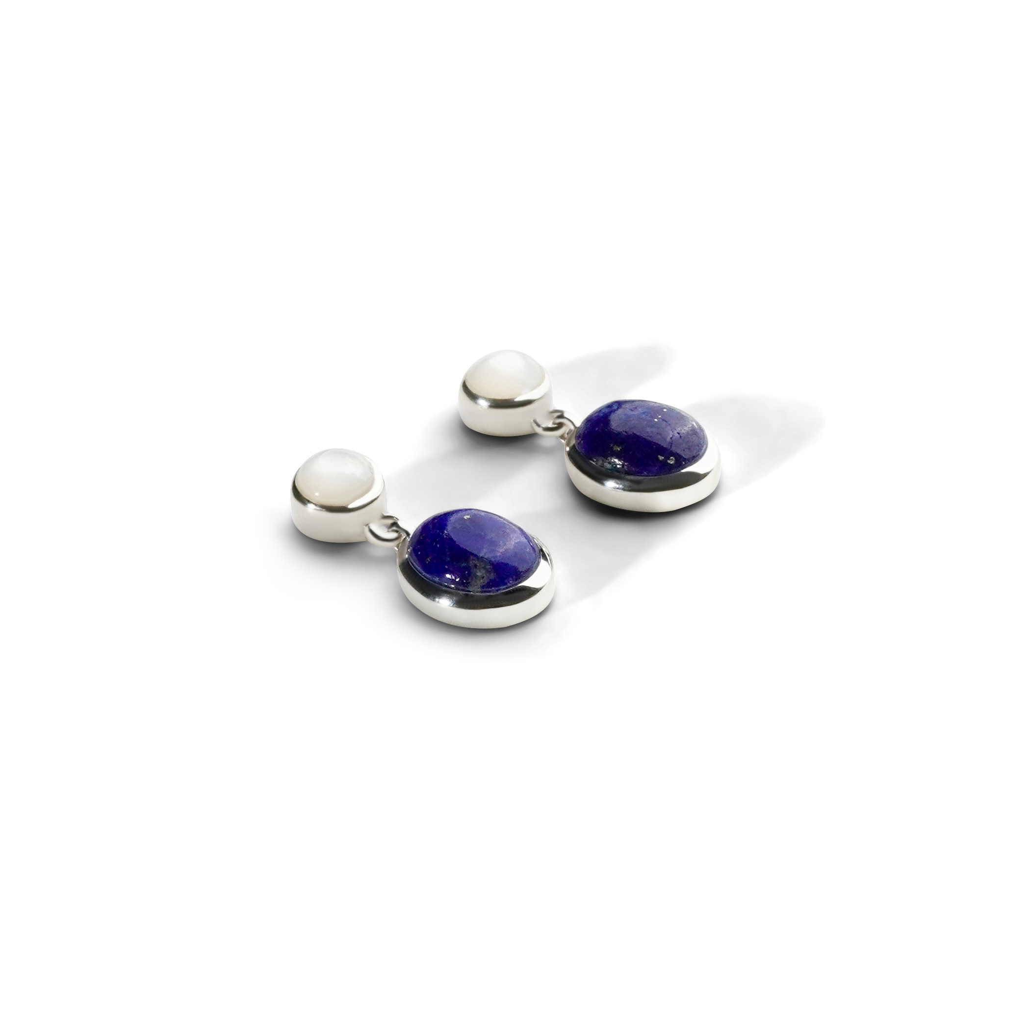 Colorful Life Short Drop Earrings, Sterling Silver, Lapis Lazuli, Mother of Pearl