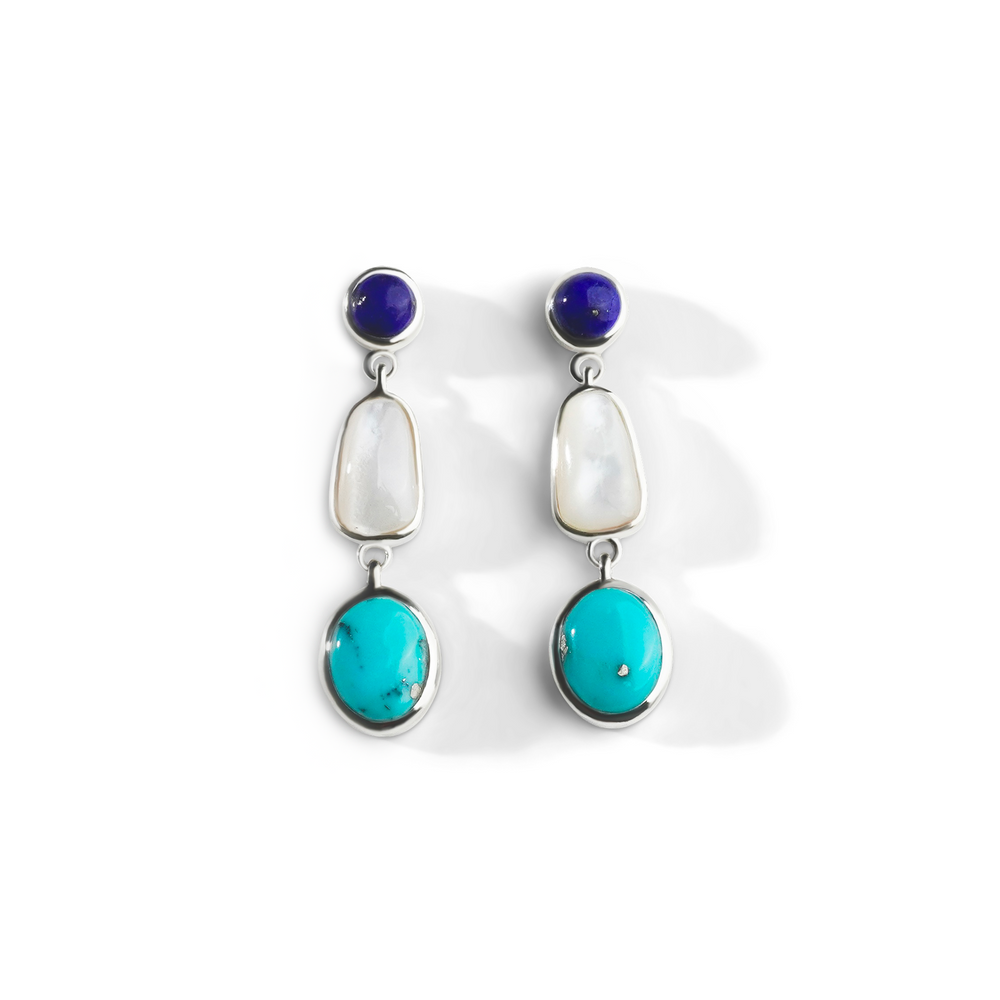Handmade Coral & Turquoise Leverback Earrings - 925 Sterling Silver Dangle Earrings