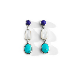 Colorful Life Drop Earrings, Sterling Silver, Turquoise, Lapis Lazuli, Mother of Pearl