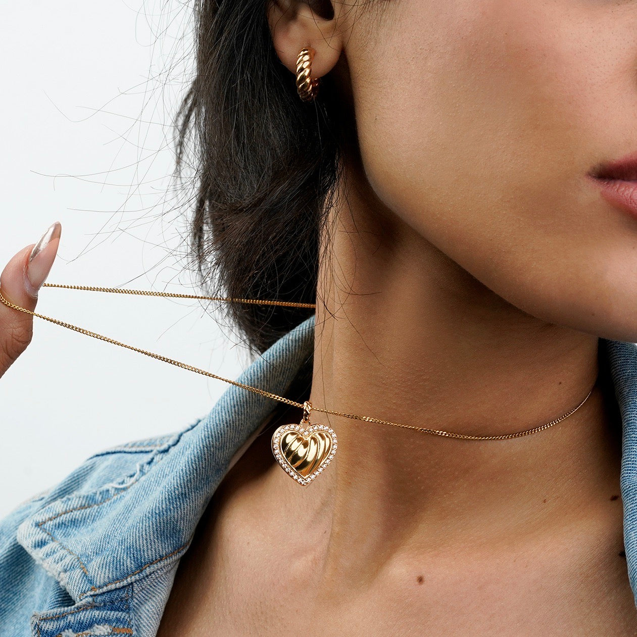 L'Amour Croissant Necklace, Sterling Silver, Gold Vermeil, Gemstones