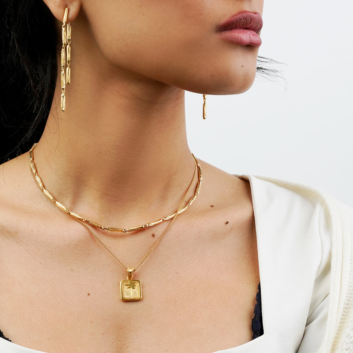 Maldive Palm Necklace, Sterling Silver, Gold Vermiel