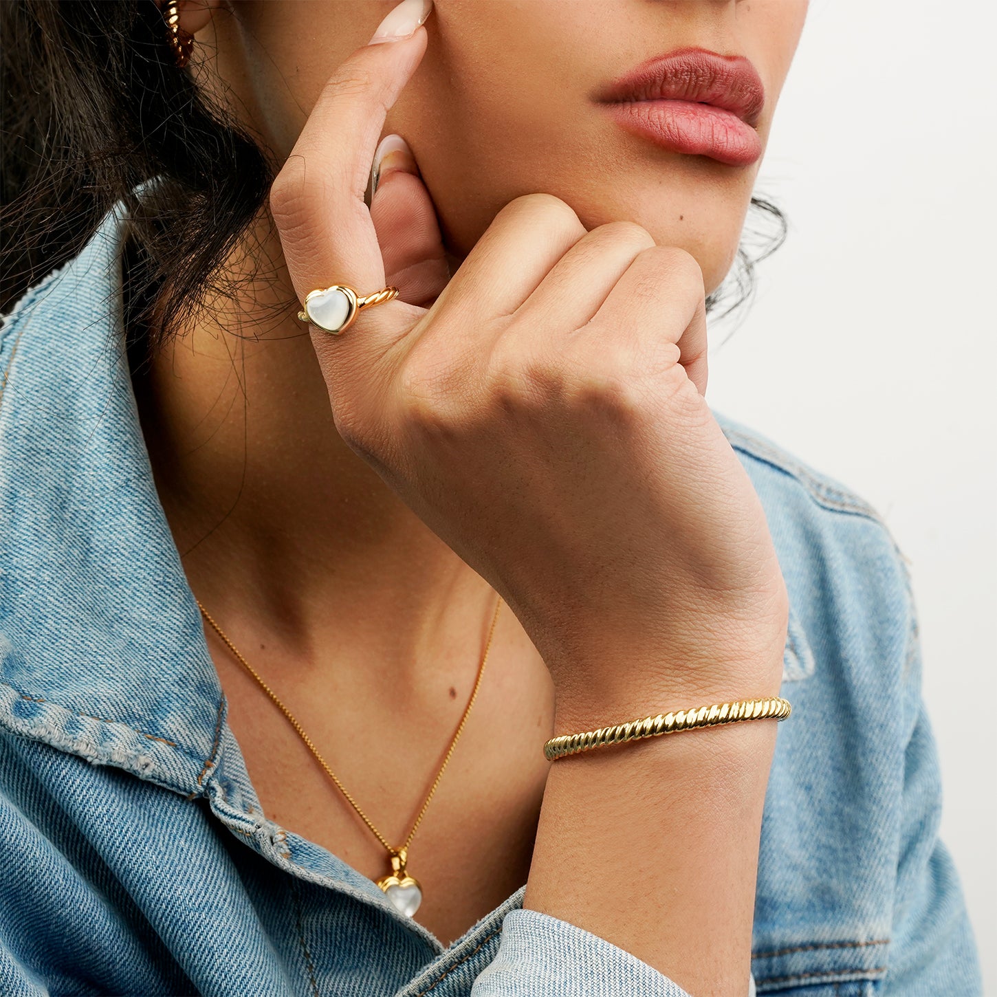 L'Amour Croissant Ring, Sterling Silver, Gold Vermeil, Mother of Pearl