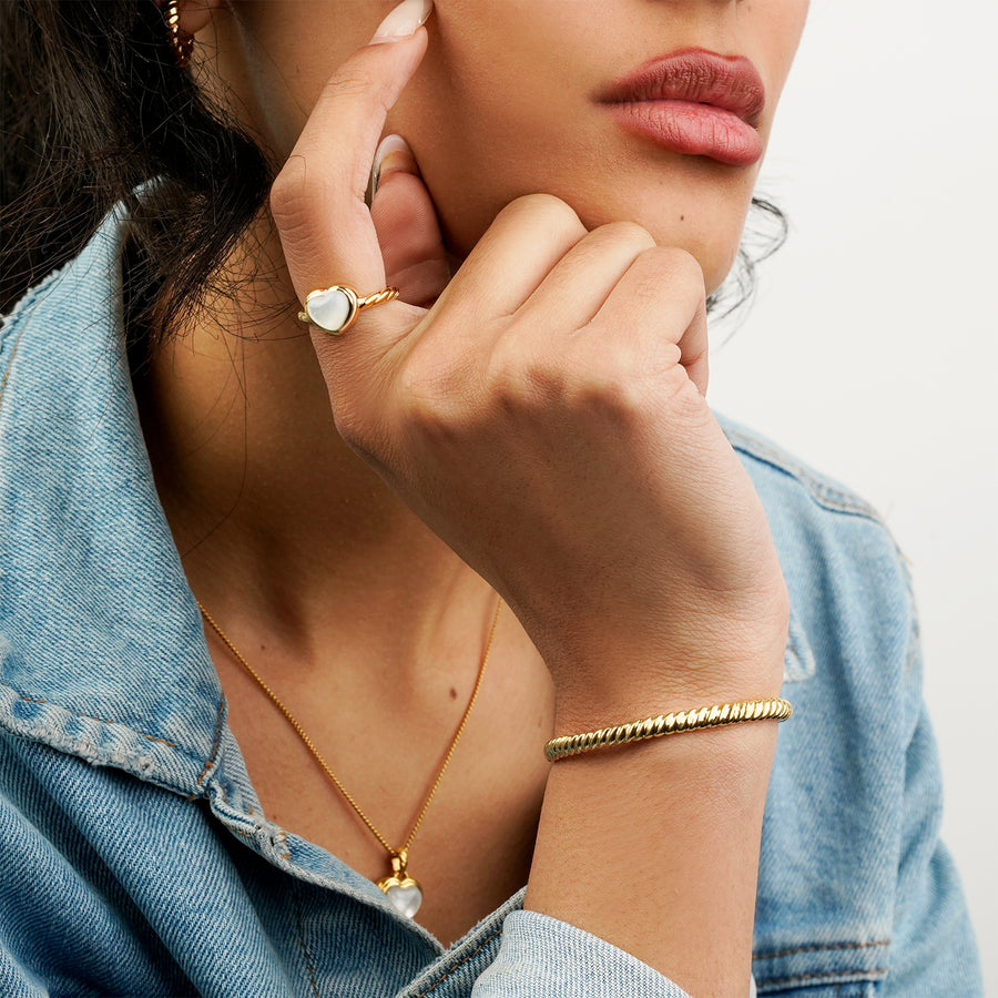 L'Amour Croissant Ring, Sterling Silver, Gold Vermeil, Mother of Pearl