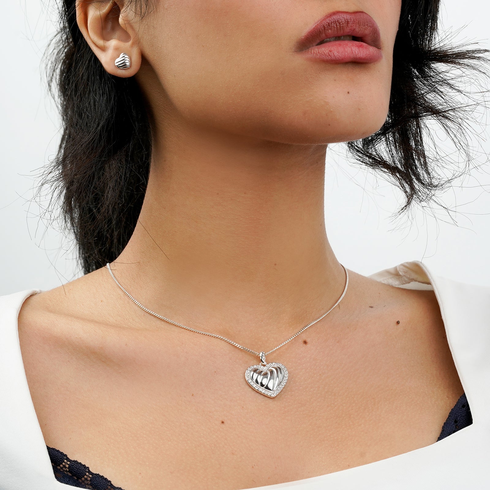 L'Amour Croissant Necklace, Sterling Silver, Gemstones